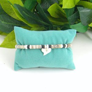 Shark Tooth Bracelet Black Coconut, Heishi and Puka Shell Beads 6267-72